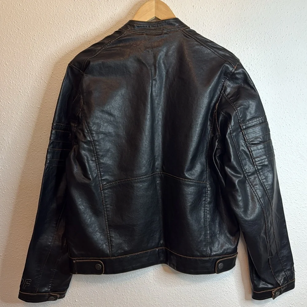 Vintage Springfield 76 Men's Black Leather Racer Jacket w/ Stripe Accents - Picture 3 of 15